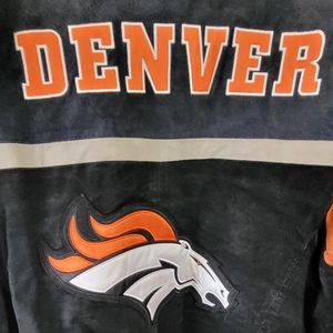 NFL TEAM APPAREL OFFICIAL DENVER BRONCOS SUEDE LEATHER BOMBER JACKET 2XL VINTAGE